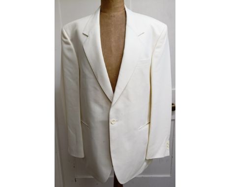 A white dinner jacket, an Aquascutum full length coat, assorted men's fashion and other textiles (qty)