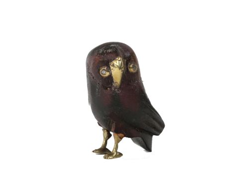 Sergio Bustamante, Mexican (1949-2014)  A carved wooden Model of an Owl, with brass nose, eyes and feet, approx. 7.5cms (3") 