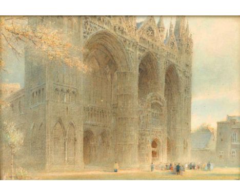 Albert Goodwin, R.W.S., (1845-1932)  ?Peterborough Cathedral?,ÿwatercolour, a detailed architectural depiction with multiple 