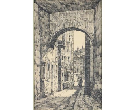 Kenneth Steel, RBA, SGA (1906-1970)  "Merchants Arch, Dublin," pencil, Street Scene with Figures, approx. 38cms x 23cms (15" 