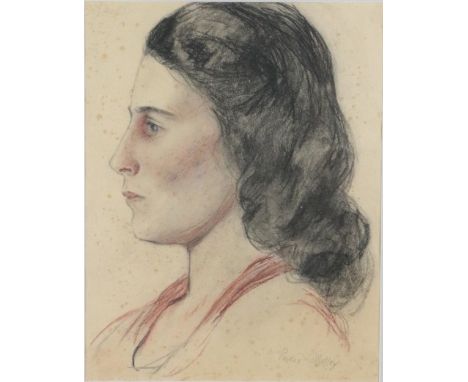 Michael Augustine Power O'Malley, Irish (1877-1946)  "Head and Shoulder Portrait of a Young Lady," crayon,ÿsigned lower right