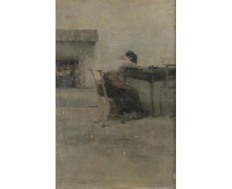 Norman Garstin (1847-1926) (attributed to)  ?Young Woman Seated at a Table,? O.O.P., approx. 37cms x 24cms (14 1/2" x 9 1/2")
