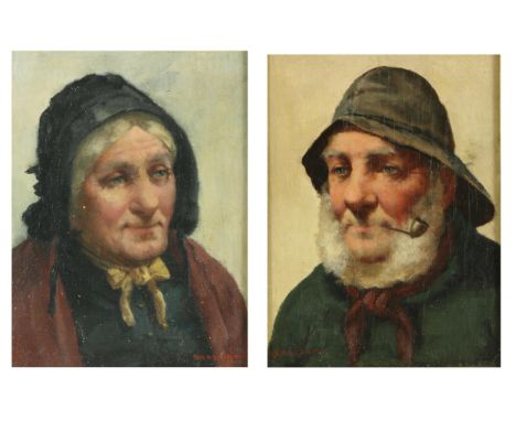 David H. Haddon, RBA, (1884-1914)  "Fisherman Smoking a Pipe," and its companion "His Wife," O.O.B., eachÿsignedÿ lower left,