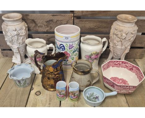 A Collection of odds; A Pair of plaster Greek themed baluster vases. Poole pottery vase. Buchan pottery items. Two Austrian p