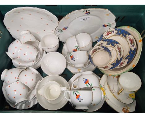 A Crate of Tea wares; Salisbury Pokedot tea service, art Deco flower scene tea service & other cups n Saucers