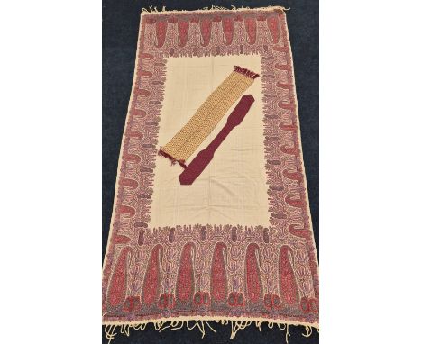 A Large Paisley pattern shawl/ table cover. 320x158cm. Paisley pattern Tootal scarf and tie. 