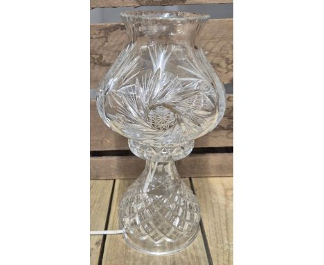 Crystal cut mushroom table lamp. 31cm high. 