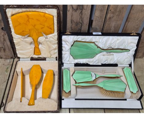 Two art deco Brush Sets; Enamel Brush set &amp; Bakelite brush set in fitted display boxes 
