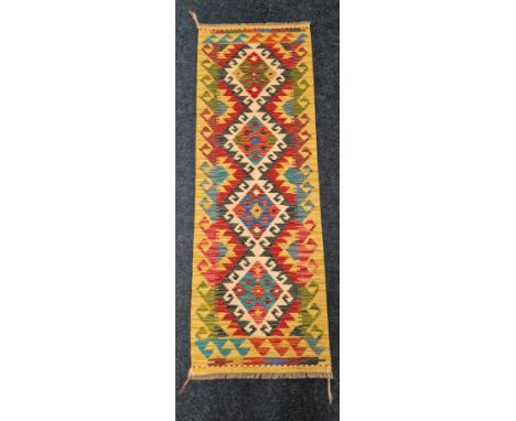 Hand knotted chobi kilim runner rug. [155x52cm] 