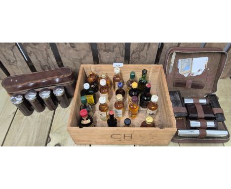 A collection of Whisky &amp; other miniatures &amp; two gentlemans vintage travel sets ; Bells old scotch whisky, Cutty Sark 