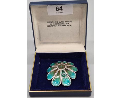 Norman Grant Edinburgh Silver and enamel flower brooch. As found. Comes with original Norman Grant box. 