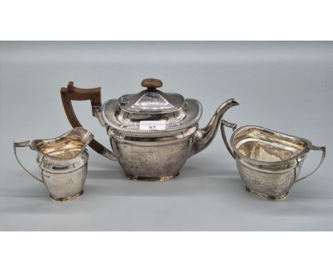London Silver Three Piece Tea service makers Robert Stewart of Glasgow. 1077grams. 