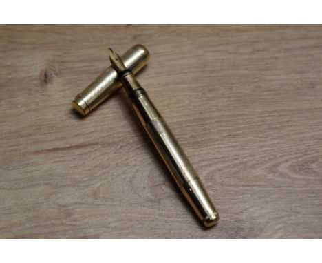 A Mabie Todd &amp; Co Swan twist fill fountain pen in  yellow metal with engine turned decal having Swan 3 14CT Mabie Todd &a