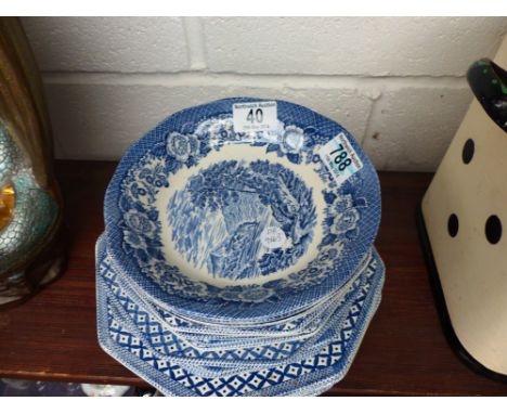 Mixed quantity of blue and white plates including J & G Meakin