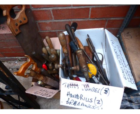 Box of various Whitworth spanners and metal working tools