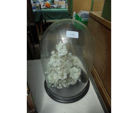 Victorian glass dome on stand being marriage gift for bride with floral flower model standing 15" in height