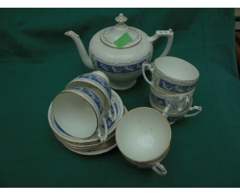 7 china cups and saucers marked Coalport Revlry and matching tea pot