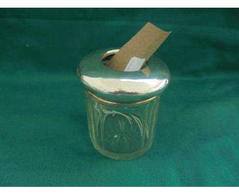 Silver lidded dressing table cut glass pot, Birmingham 1910