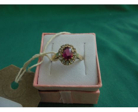 Ruby and zircon 9ct cluster (size Q-R)