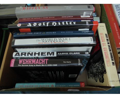 Box of hardback military books (10 in total) including The Rise of Hitlers third reich in 2 vols, D-Day the first 24hrs, Arnh