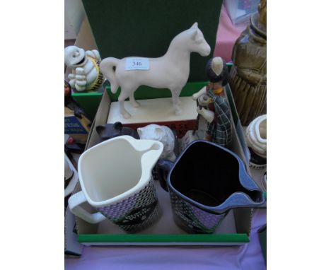 5 advertising items being 2 bar jugs, both for Black and White Scotch whisky, small Black and White Scotch whisky with 2 dogs
