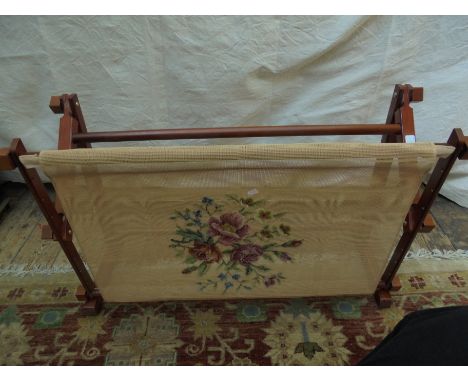 Wooden tapestry frame with partly completed tapestry (Guide Price £15 - £30) VINTAGE, COLLECTABLES PICTURES, PAINTINGS AND PR