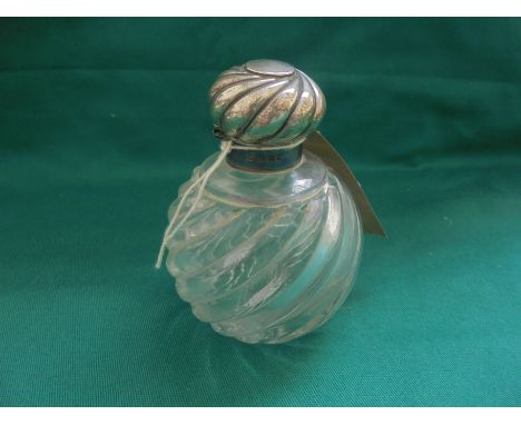 Smaller cut glass perfume bottle with silver top, Birmingham 1886