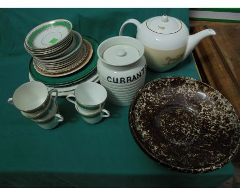 Mixed magpie box containing a variety of unmarked cups, saucers, side plates additional plates 1 with Market Rasen Church, Li