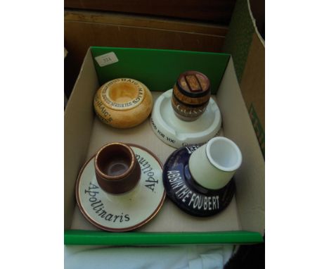 4 match holders/strikers, 1 stating 'Apolinaris, 1 with Absinthe Foubert', Guinness Barrel in ash tray stating 'Guinness is G