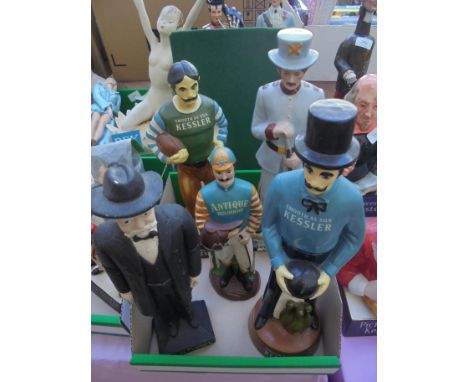 Unusual collection of 5 figures of American Liqueur, first of a Gentleman in black with 'Jack Daniel' to base, second porcela