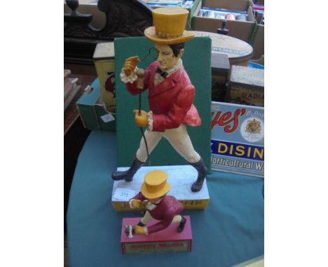 2 Johnnie Walker advertising figures with canes, 1 medium sized stating 'Johnnie Walker Scotch Whisky', smaller plastic item 