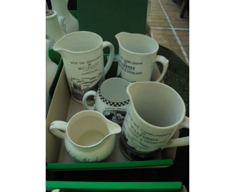 3 advertising jugs with handles, 2 stating with the compliments of Wilfords Winterton &amp; Crowland All Saints Winterton and
