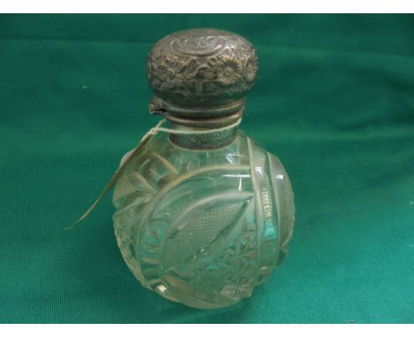 Cut glass perfume bottle with silver top, Birmingham 1903