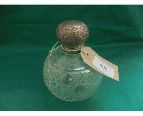 Large cut glass perfume bottle with silver top, Birmingham 1902