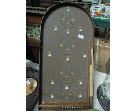 Old wooden Bagatelle board entitled 'Corinthian' with metal marbles possibly Edwardian