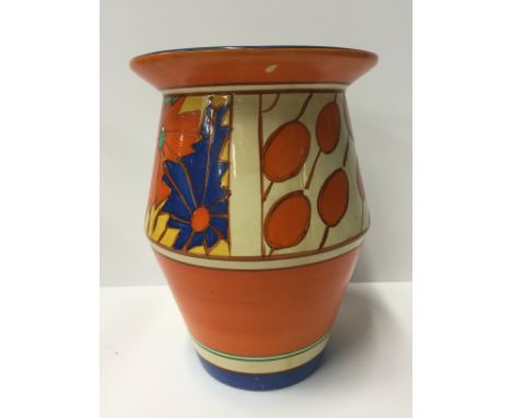 A Clarice Cliff Fantasque Wilkinson Pottery vase decorated in the Umbrellas and Rain design (20cm).