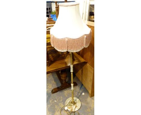 Brass and green onyx standard lamp with shade 