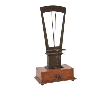 AN EXTREMELY RARE WALNUT AND BRASS BALANCE BAROMETERH. MAPPLE, LONDON, CIRCA 1856 With arched brass scale calibrated in barom