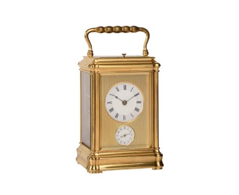 A FRENCH GILT BRASS GORGE CASED GRANDE SONNERIE STRIKING CARRIAGE CLOCK WITH ALARMTHE ESCAPEMENT STAMPED FOR JOSEPH SOLDANO, 