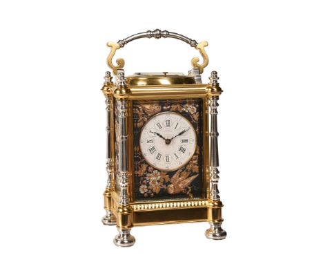 A FINE FRENCH MULTI-COLOUR REPEATING CARRIAGE CLOCK WITH RELIEF-CAST PANELSRETAILED BY J. SEWILL, LONDON, LATE 19th CENTURYTh