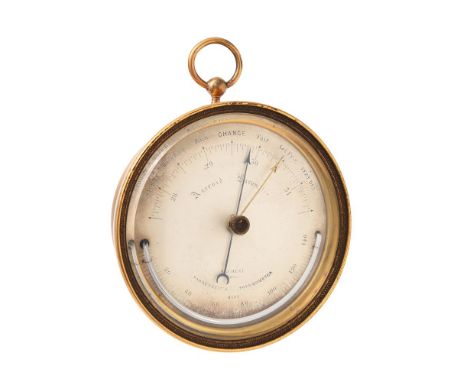 A VICTORIAN BRASS VIDIE-PATTERN ANEROID BAROMETERE.J. DENT, PARIS, CIRCA 1850The 4 inch circular silvered register calibrated