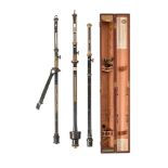 THREE BLACK JAPANNED AND LACQUERED BRASS KEW-PATTERN MERCURY MARINE STICK BAROMETERS