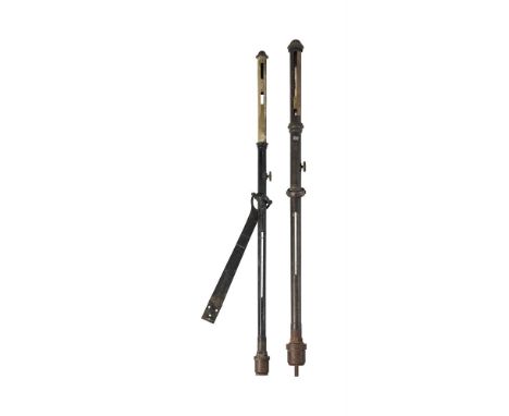 TWO BRASS KEW-PATTERN MERCURY MARINE STICK BAROMETERS ADIE, LONDON AND ADIE, LIVERPOOL, LATE 19th CENTURYEach with slender cy