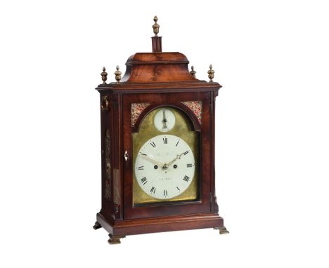 A BRASS MOUNTED MAHOGANY TABLE CLOCKTHE DIAL SIGNED FOR ROBERT WOOD, LONDON, LATE 18th AND EARLY 19th CENTURYWith a five pill