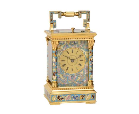 A FINE FRENCH GILT AND CHAMPLEVE ENAMELLED MID-SIZED ANGLAISE RICHE CASED REPEATING CARRIAGE CLOCKUNSIGNED, PARIS, LATE 19th 