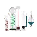 FIVE BLOWN TEMPERED GLASS SIMPLE BAROMETERS