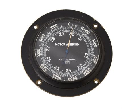 A SCARCE VINTAGE MOTORING ANEROID BAROMETER WITH ALTIMETERNEGRETTI AND ZAMBRA, LONDON, CIRCA 1910The 2.75 inch circular white