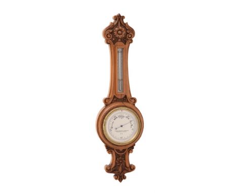 AN UNUSUAL VICTORIAN CARVED BOXWOOD MINIATURE ANEROID WHEEL BAROMETERTHOMAS ARMSTRONG AND BROTHER, MANCHESTER AND LIVERPOOL, 