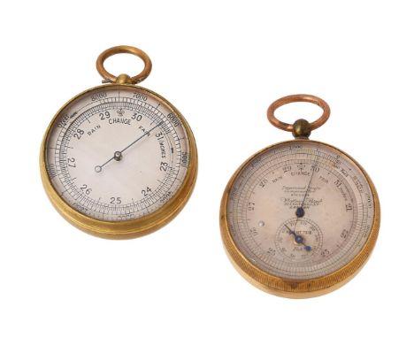 TWO GILT BRASS ANEROID POCKET BAROMETERS WITH ALTIMETERSWATSON BROTHERS, LONDON AND UNSIGNED, LATE 19th CENTURYBoth with 1.75