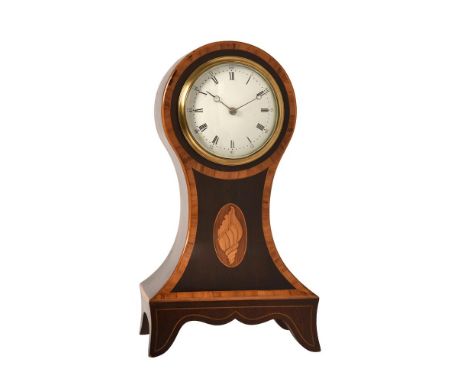 AN EDWARDIAN INLAID MAHOGANY BALLOON-SHAPED MANTEL TIMEPIECETHE MOVEMENT BY DUVERDRY AND BLOQUEL, EARLY 20th CENTURYThe Frenc